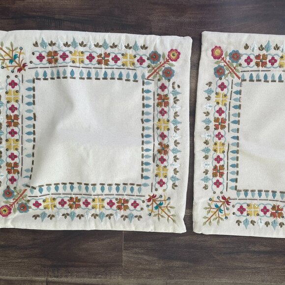 Pier One Pillow Covers set of 2 Cream Embroidered Beading - Picture 1 of 5